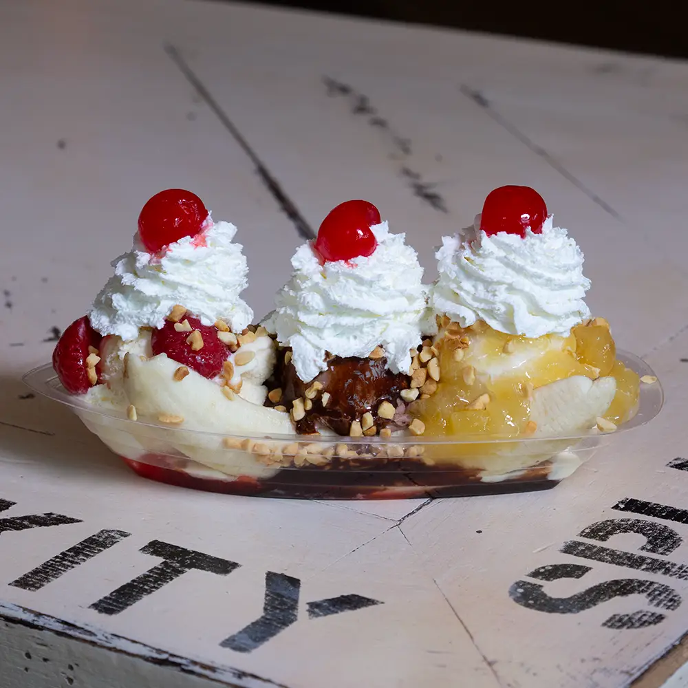 A classic banana split from Lickity Split - Mobile